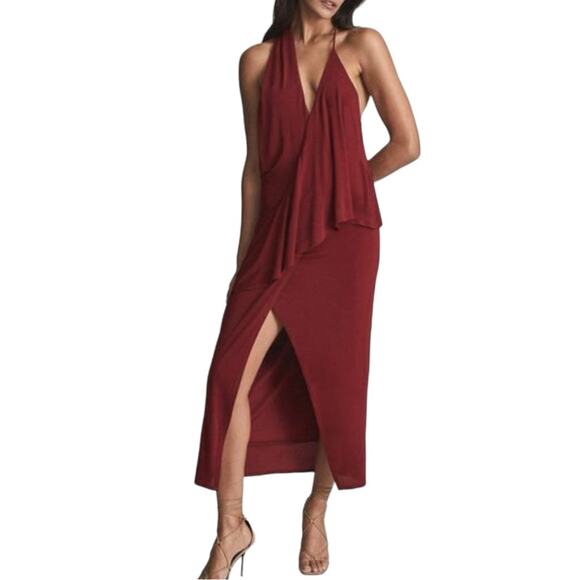 NEW Reiss Xena Strappy Dark Red Open Back Plunge Neck Midi Dress US 8 - Picture 11 of 11